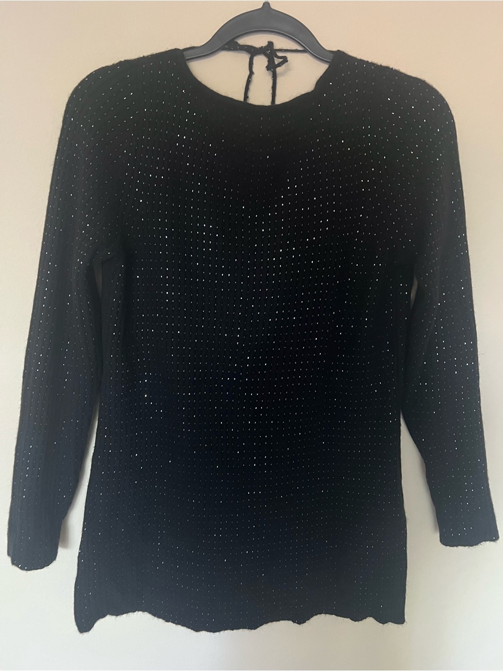 Saks Fifth Avenue Black Sparkle Knit Long-Sleeve Top, 100% cashmere